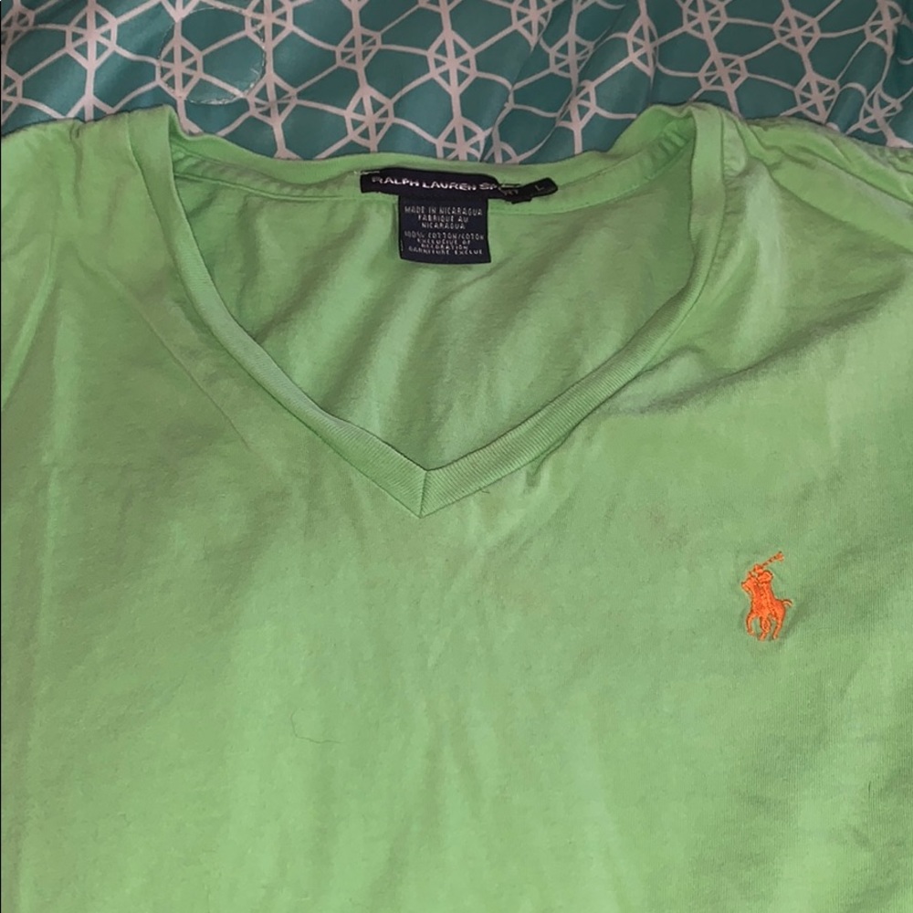 Apple Green Ralph Lauren v neck shirt